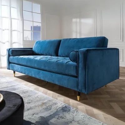 Produktbild von Modernes 3er Sofa 220cm COMFORT blau Samt Federkern