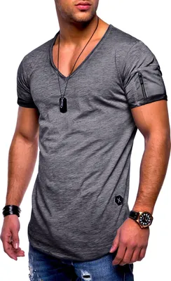Produktbild von SOULSTAR Herren T-Shirt BHKNINW Herren Basic Kurzarm V-Neck Oversized Shirt V-Ausschnitt Zipper