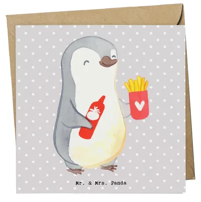 Produktbild von Mr. & Mrs. Panda Grußkarte Imbissbesitzer Herz - Grau Pastell - Geschenk, Imbissverkäufer, Pommesliebe, faltkarte, Klappkarte, doppelkarte, anlasskarte, Glückwunschkarte