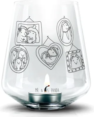 Produktbild von Mr. & Mrs. Panda Kerzenhalter Igel Familie - Transparent - Geschenk, Muttertag, Liebe, Teelichthalter, Windlicht graviert, Laterne mit Gravur, Schwester, Bilder, Glas