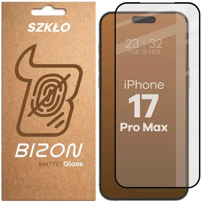 Produktbild von Mattes Hartglas für iPhone 17 Pro Max, Bizon Glass Matte, Schwarzer Rahmen
