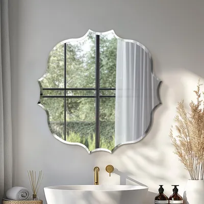 Zdjęcie produktu dla ARTLOGE Nowoczesne lustro nieregularne - asymetryczne lustro ścienne 80*80cm bez ramy lustro dekoracyjne lustro łazienkowe lustro do przedpokoju designerskie lustro lustro na drzwi