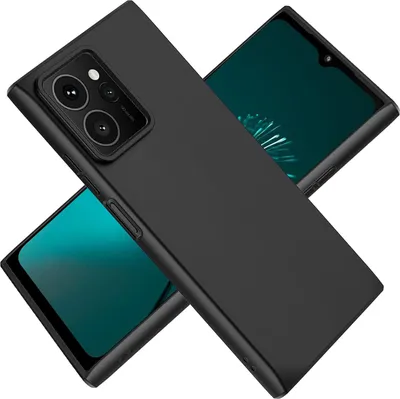 A black silicone phone case is shown diagonally across two phone screens.