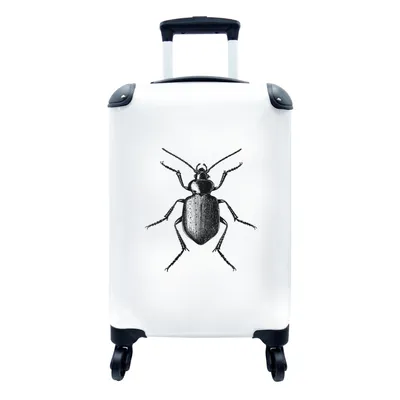 Produktbild von MuchoWow® Koffer Handgepäck Trolley Rollkoffer Kleine Reisekoffer mit 4 Rollen - Käfer - Tiere - Vintage - Schwarz und weiß - Cabin Size < 55x40x23 cm & 55x40x20 cm - Fotokoffer - Kabinenkoffer - Boardgepäck - Reise-Box - Reisekoffer - Reisegepäck - Koffer mit Bild - Trolley für Kinder