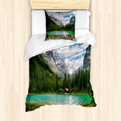 Produktbild von ABAKUHAUS Landschaft Mantele, Kanada Ohara See Wiev, Milbensicher Allergiker geeignet mit Kissenbezügen, 135 cm x 200 cm - 80 x 80 cm, Mehrfarbig