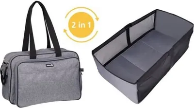 Produktbild von Safety 1st Nap to go, 2in1 Wickeltasche und Mini Baby Reisebett in einem inkl. Passender Neugeborenen Matratze und komfortable Tragegriffe, Grey