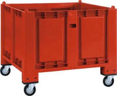 Produktbild von Palettenbox, 4 Lenkrollen, LxBxH 1200x800x1000 mm, Boden/Wände geschlossen, rot