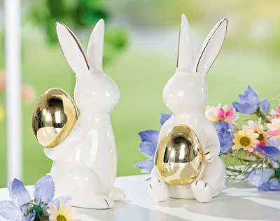 Produktbild von Gilde Figur, Hase, "Hugo", Eimotiv, Porzellan, weiß, L. 9.5 cm, B. 6.5 cm, H. 16 cm 58149 4063387581490 2 Stück (2-fach sortiert)