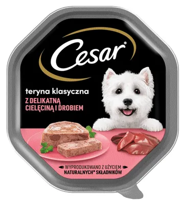 Produktbild von Cesar Klassik-Terrine Nassfutter für ausgewachsene Hunde mit zartem Kalb und Geflügel, Schale 14 x 150g