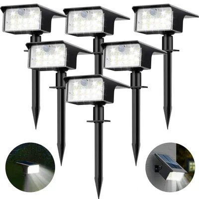 6 Solarleuchten mit Bewegungsmelder, 62 LEDs, IP65, 3 Modi