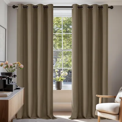 Image de Rideaux occultants, protection contre le froid, effet blackout, 210 x 140 cm, couleur taupe, lot de 2