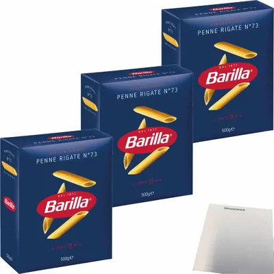 Produktbild von Barilla Hartweizen Pasta N. 73 Penne Rigate 3er Pack (3x500g Packung) + usy Block