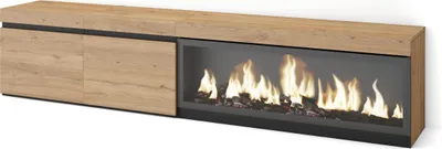 Image de COZY Meuble TV, Banc Télé, 208x35x45cm, Pour les TV jusqu'à 80", Cheminée électrique XXL, Chêne