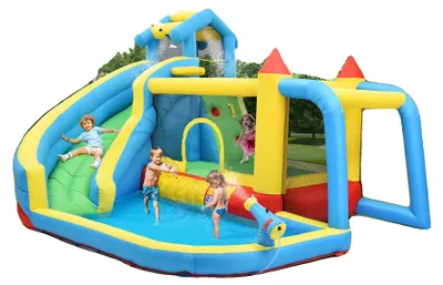 Obrázek produktu pro Nafukovací skákací hrad, odolné PVC-Oxford, pro děti ve věku 3–10 let, nosnost až 136 kg, včetně bezpečnostní sítě