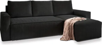Produktbild von Masseno Ecksofa POTARO mit Schlaffunktion L-Form, Sofa mit Bettkasten, Wohnzimmersofa, Couch, Soffa, Bettsofa, Couchgarnitur- Schwarz, POSO 135