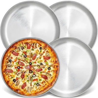 Produktbild von Pizza-Backblech-Set, 4 Stück - 26 cm Durchmesser - Edelstahl - Ofenfest - Spülmaschinenfest - Backblech