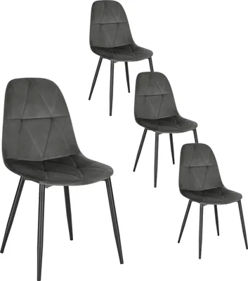 Produktbild von EUGAD 4er Set Esszimmerstühle, Samtbezug, Polsterstuhl aus Metall, Dunkelgrau
