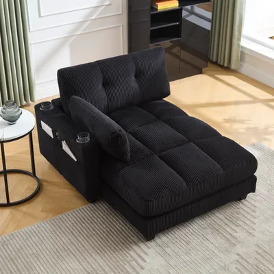 Immagine prodotto di LVHOM chaise longue con porta USB e portabicchieri, poltrona reclinabile con tasche laterali, poltrona singola da pavimento, schienale regolabile, nero