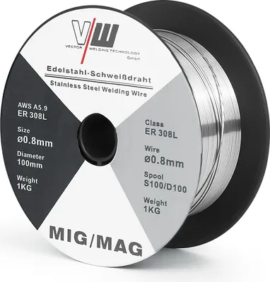 Produktbild von VECTOR WELDING MIG MAG Edelstahl Schweißdraht Drahtrolle ER308L Ø 0.8 mm 1 kg Rolle
