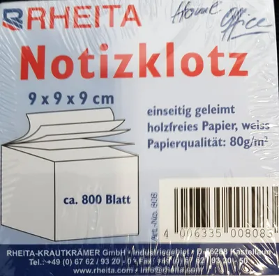 Produktbild von Rheita Notizklotz einseitig geleimt, weiß, 850 Blatt, 80g/m²