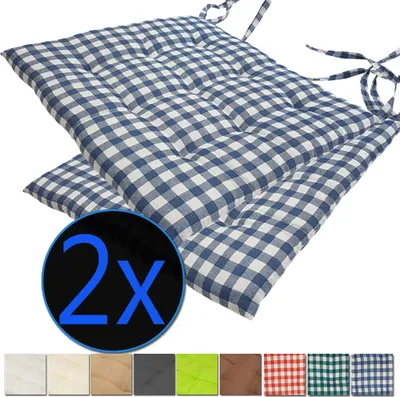 Produktbild von Stuhlkissen Nizza 38x38 cm 2er Pack Sitzkissen mit Steppung, Farbe:Karo-Blau