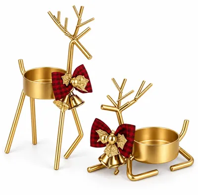 2er-Set Rentier-Kandelaar, Gold, stehend & liegend, Weihnachten