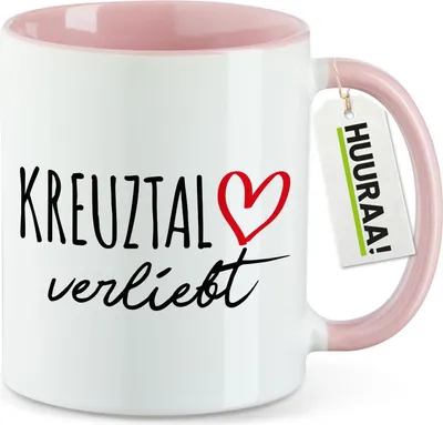 Produktbild von Huuraa Kaffeetasse Kreuztal verliebt 330ml Rosa Keramik Kaffeebecher Geschenkidee
