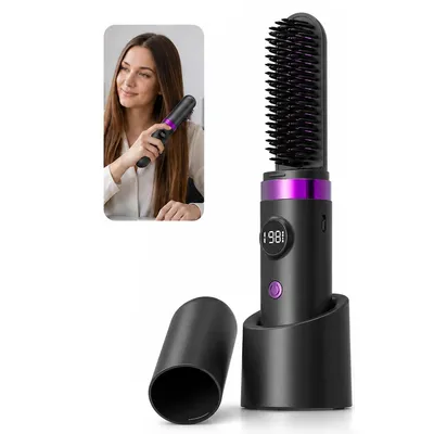 Produktbild von Reise-Glättbürste Damen, kabellose Stylingbürste, tragbarer Haarglätter für glattes Haar
