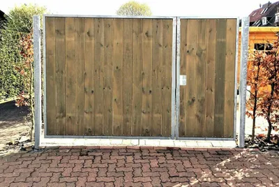 Produktbild von Gartentor Einfahrtstor Verzinkt Garten Holz-Tor senkr. Asymmetrisch 2-Flügeltor 300x160cm