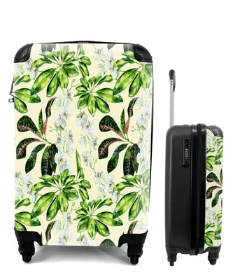 Produktbild von MuchoWow® Koffer Handgepäck Trolley Rollkoffer Kleine Reisekoffer mit 4 Rollen - Vintage - Blätter - Grün - Cabin Size < 55x40x23 cm & 55x40x20 cm - Fotokoffer - Kabinenkoffer - Boardgepäck - Reise-Box - Reisekoffer - Reisegepäck - Koffer mit Bild - Trolley für Kinder