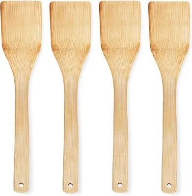 Produktbild von Bambus-Küchenutensilien aus Holz, 4 hochwertige Holz-Küchenutensilien: Holz-Löffel, Holz-Schöpfkelle