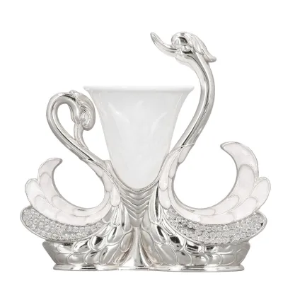 Imagen del producto de Juego de cubiertos con forma de cisne: Elegante y lujoso soporte para cucharas con forma de cisne, que incluye 6 cucharas para café, fruta y postres, en color plateado