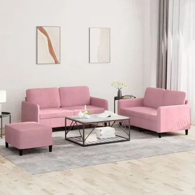 Imagen del producto de Maison Exclusive: Juego de sofá de 3 piezas, color rosa, tapizado en terciopelo