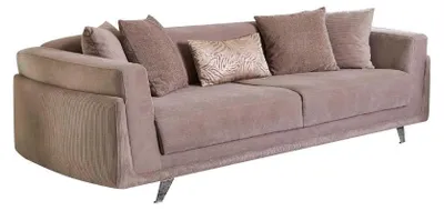 Productafbeelding van Design stoffen bank, driezitter, beige, beklede bank
