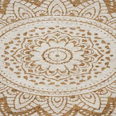 Image de Tapis vidaXL à motif floral naturel avec imprimé blanc, 122 x 183 cm