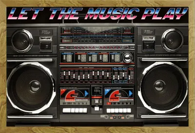 Produktbild von Ghettoblaster - Poster - 80s Boombox – Let the music play + Wechselrahmen, Shinsuke® Maxi MDF Eiche, Acryl-Scheibe