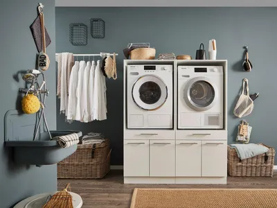 Produktbild von Waschmaschinenumbauschrank >LAUNDREEZY< in weiß - 135x162x67,5 (BxHxT)