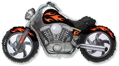 Zdjęcie produktu dla Balon motocyklowy, czarno-pomarańczowy, ok. 80 cm, balon foliowy, dekoracja na imprezę, urodziny