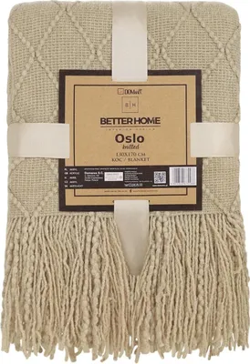 Produktbild von Domarex Luxus Akryl Strickdecke mit Fransen 130x170 cm – Ideal für Terrasse, Garten und Zuhause – Beige
