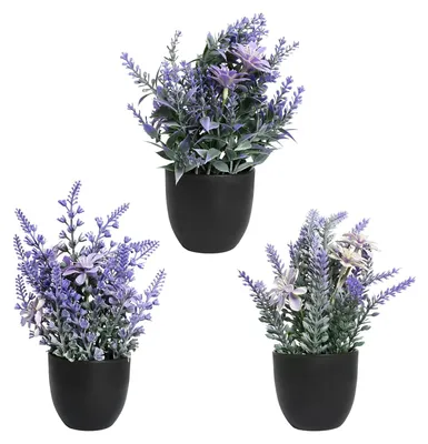 3er-Set künstliche Lavendelpflanzen mit Topf, lila, 20 cm