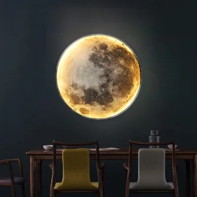 Produktbild von RRBEST Led Deckenleuchte Mond,Mond Wandleuchte Dimmbar,3D-Druck Deckenlampe mit Fernbedienung Nachtlichtmodus, Leuchter Dachgeschoss Cafe Schlafzimmer