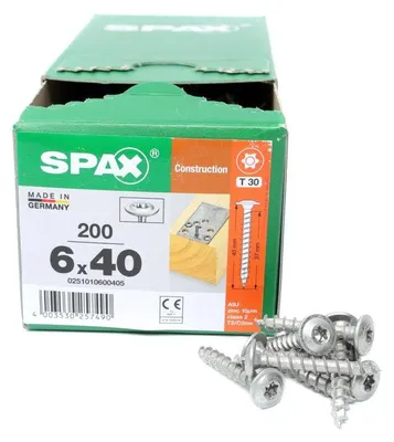 Immagine prodotto di SPAX® 0251010600405 SPAX® Holzbauschrauben T30 Tellerkopf WIROX 0251010600405 6 mm x 40 mm, 200 St.