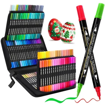 Immagine prodotto di Set di pennarelli acrilici, 120 colori, punta doppia (pennello e punta fine), asciugatura rapida, coprenti, ideali per pietra, legno, vetro, Vetroceramica, progetti fai-da-te, adulti