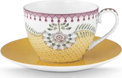 Produktbild von PIP STUDIO Lily&Lotus Tiles Yellow Tasse mit Untertasse 0,3l