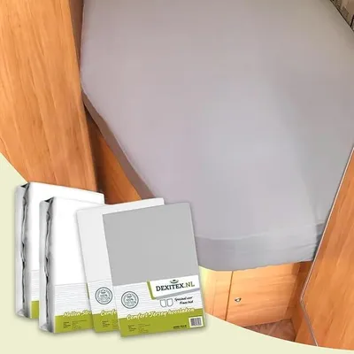 Image de Paquet textile Lit français - 2 moltons avec 2 draps-housses - côté gauche - 2 flanelle + 1 blanc/1 gris clair - 2flanelle+1blanc/1grisclair