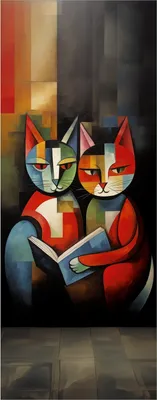 Produktbild von Wallario Wandbild aus Acryl, 125 x 50 cm, freischwebende Optik - Lesende Katzen