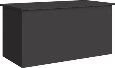 A dark gray storage box is shown against a white background.