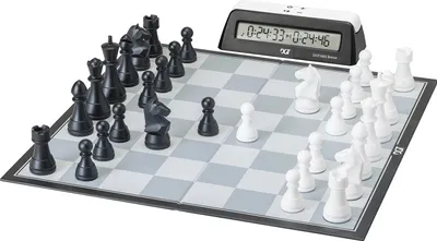 Produktbild von DGT Schachset mit Uhr, 345x345 mm, zusätzliche Dame, Fischer-Bonus-Timer