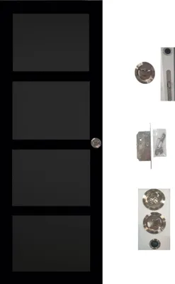 Image de Porte Coulissante Telia noir 4 panneaux H204 x L83 + serrure aÂ  condamnation