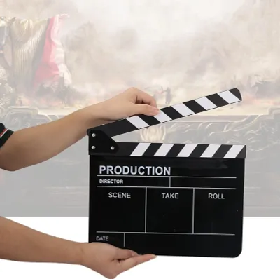Immagine prodotto di Ciak da regista in acrilico, lavagna d'azione per film televisivi, supporto per il montaggio cinematografico con penna (nero)
